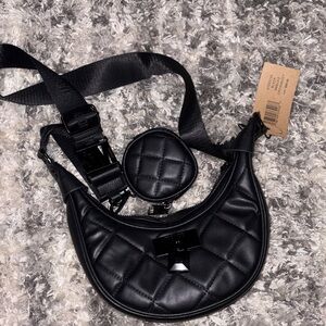 Steve Madden Black Quilted Crossbody Bag with Coin Pouch